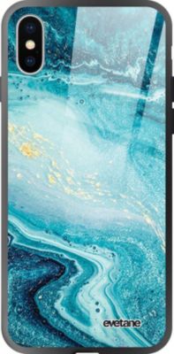Coque EVETANE Verre iPhone XS Max Bleu Nacré