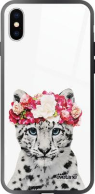 Coque EVETANE Verre iPhone XS Max Léopard Couronne