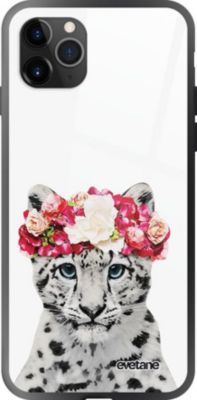 Coque EVETANE Verre iPhone 11 Pro Max Léopard Fleurs