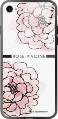 Coque EVETANE Soft Touch iPhone SE Rose Pivoine