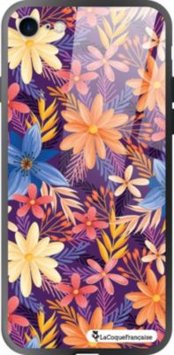 Coque EVETANE Soft Touch iPhone SE Fleurs Orange