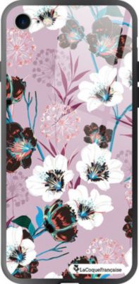 Coque EVETANE Soft Touch iPhone SE Fleurs Parme
