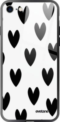 Coque EVETANE Soft Touch iPhone SE Coeurs Noirs
