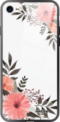 Coque EVETANE Soft Touch iPhone SE Fleurs Rose