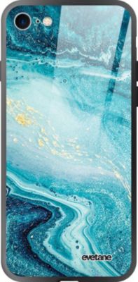 Coque EVETANE Soft Touch iPhone SE Marbre Bleu