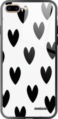 Coque EVETANE Soft Touch iPhone 7/8 Plus Cœurs Noirs