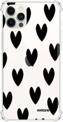 Coque EVETANE Souple iPhone 12/12 Pro Coeurs Noirs Coque EVETANE Souple iPhone 12/12 Pro Coeurs Noirs