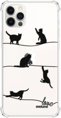 Coque EVETANE Souple iPhone 12/12 Pro Chat Lignes