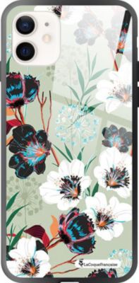 Coque EVETANE Soft Touch iPhone 12 Mini Fleurs Vert