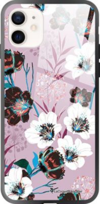 Coque EVETANE Soft Touch iPhone 12 Mini Fleurs Parme