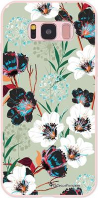 Coque EVETANE Silicone Galaxy S8 Fleurs Vert