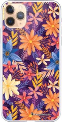 Coque EVETANE 360° iPhone 11 Pro Fleurs Orange