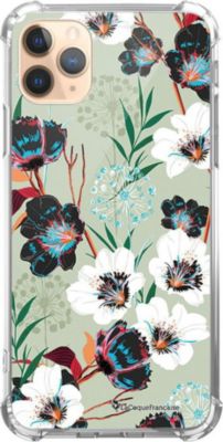 Coque EVETANE Souple iPhone 11 Pro Fleurs Vert