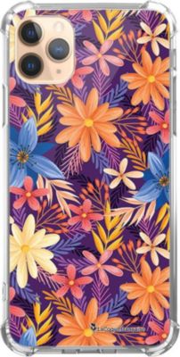 Coque EVETANE Souple iPhone 11 Pro Fleurs Orange