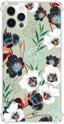 Coque EVETANE Souple iPhone 12/12 Pro Fleurs Vert