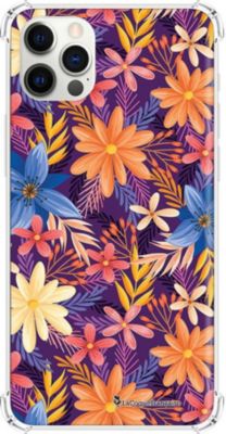 Coque EVETANE Souple iPhone 12/12 Pro Fleurs Orange