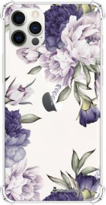 Coque EVETANE Souple iPhone 12/12 Pro Pivoine Violet