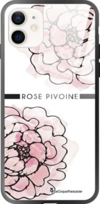 Coque EVETANE Soft Touch iPhone 12 Mini Rose Pivoine