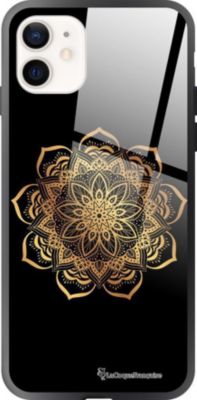 Coque EVETANE Soft Touch iPhone 12 Mini Mandala Or