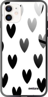 Coque EVETANE Soft Touch iPhone 12 Mini Coeurs Noirs