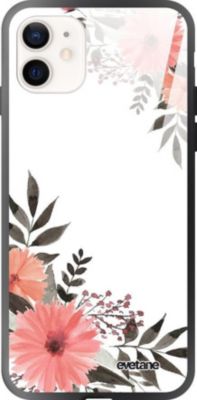 Coque EVETANE Soft Touch iPhone 12 Mini Fleurs Rose