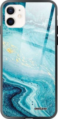 Coque EVETANE Soft Touch iPhone 12 Mini Marbre Bleu