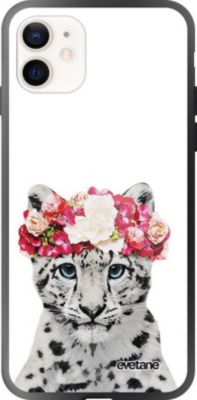 Coque EVETANE Soft Touch iPhone 12 Mini Léopard Fleurs