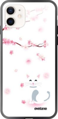 Coque EVETANE Soft Touch iPhone 12 Mini Chat Fleurs