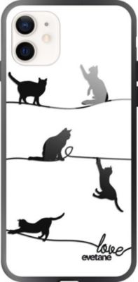 Coque EVETANE Soft Touch iPhone 12 Mini Chat Lignes