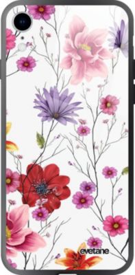 Coque EVETANE Verre iPhone XR Fleurs Pastel