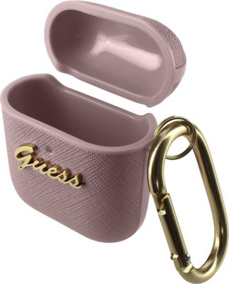 Coque GUESS AirPods effet Cuir Saffiano Rose Gold