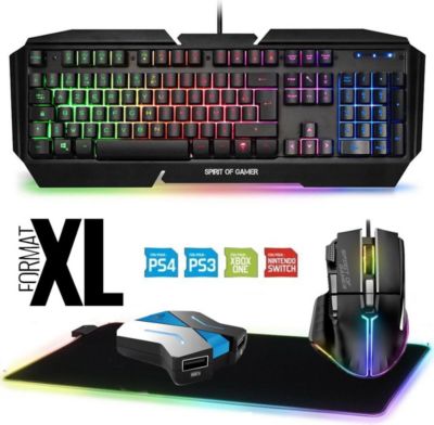 Pack clavier et souris gamer SPIRIT OF GAMER Pack Gaming Clavier Souris Convertisseur