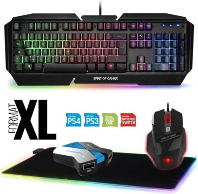 Pack clavier et souris gamer SPIRIT OF GAMER Pack Gaming Clavier Souris Convertisseu