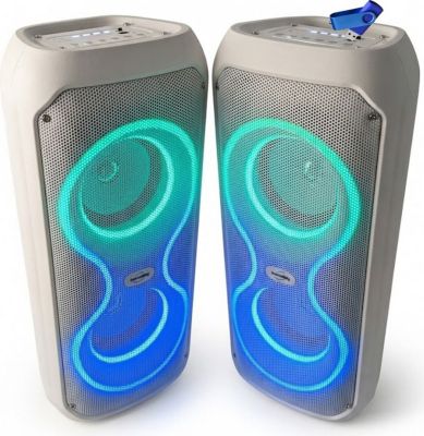Enceinte nomade INOVALLEY 400W Blanc LED RGB Karaoke TWS Radio FM