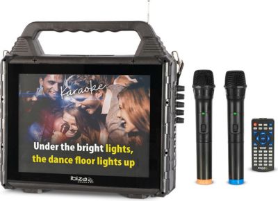 Karaoké IBIZA KARAVISION avec ecran et 2 micros VHF