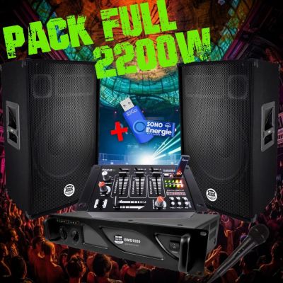 Pack Sono DJ Complet Ampli 1600W+ 2 Enceintes + Câbles
