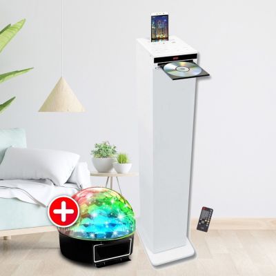 Enceinte Bluetooth INOVALLEY Tour de son HIFI Blanche avec lecteur CD
