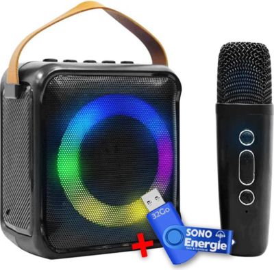 Enceinte Sono Inovalley KA115-RGB, 1000W, USB Bluetooth TWS 2 Micros  Karaokés, Lumières Soirée Anniversaire, Ampoule LED, OVNI