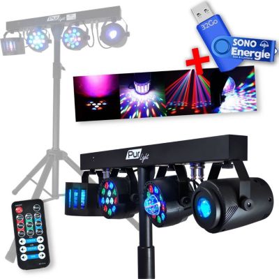 Jeu de lumières PUR LIGHT Portique+4effets lum PAR/ASTRO/DERBY+Tél