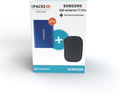 Disque dur SSD externe SAMSUNG Pack T7 2To bleu + Etui