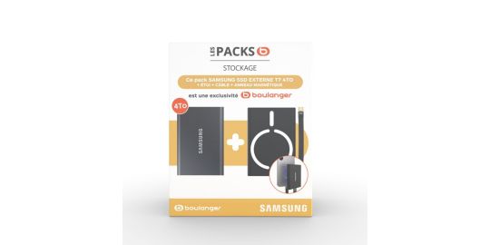 Disque dur SSD externe SAMSUNG Pack T7 4To Gris + Etui magsafe + cable