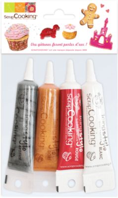 Décoration gâteau SCRAPCOOKING 4 stylos or choco blanc rouge 4X20g