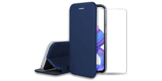Pack IBROZ Honor 9x Etui cuir bleu + Verre trempé