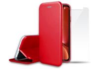 Pack IBROZ iPhone Xr cuir rouge + Verre trempe