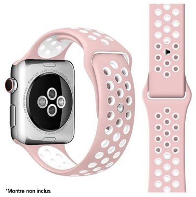 Bracelet Ibroz Apple Watch Sport 44mm rose/blanc