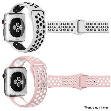 Bracelet IBROZ Apple Watch Sport 44/45mm blanc+rose