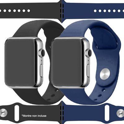 Bracelet Ibroz Apple Watch SoftTouch 44mm noir+bleu x2