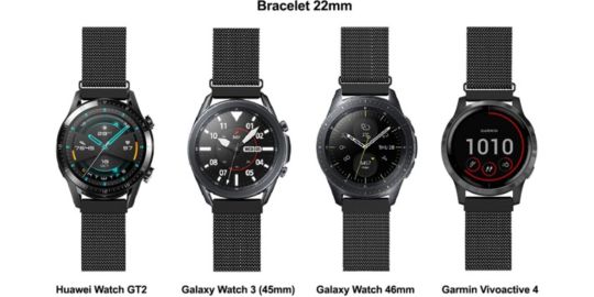 Bracelet IBROZ Samsung/Huawei 22mm Maille noir