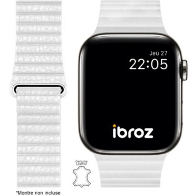 Bracelet IBROZ Apple Watch Cuir Loop 42/44/45mm blanc