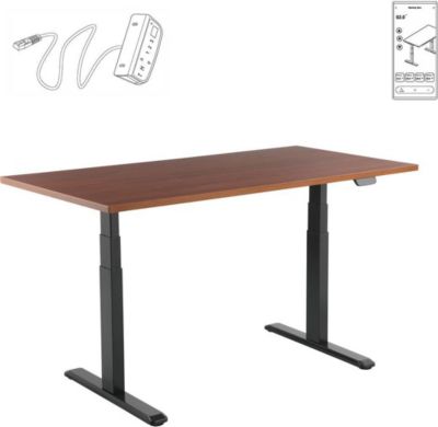 Bureau ergonomique KIMEX Plateau marron 180cm / Pied noir - Wifi